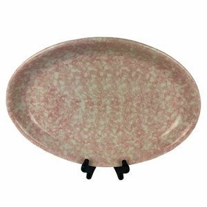 Roma Inc. Spongeware Ceramic Serving Platter Pink White Oval Made in Italy